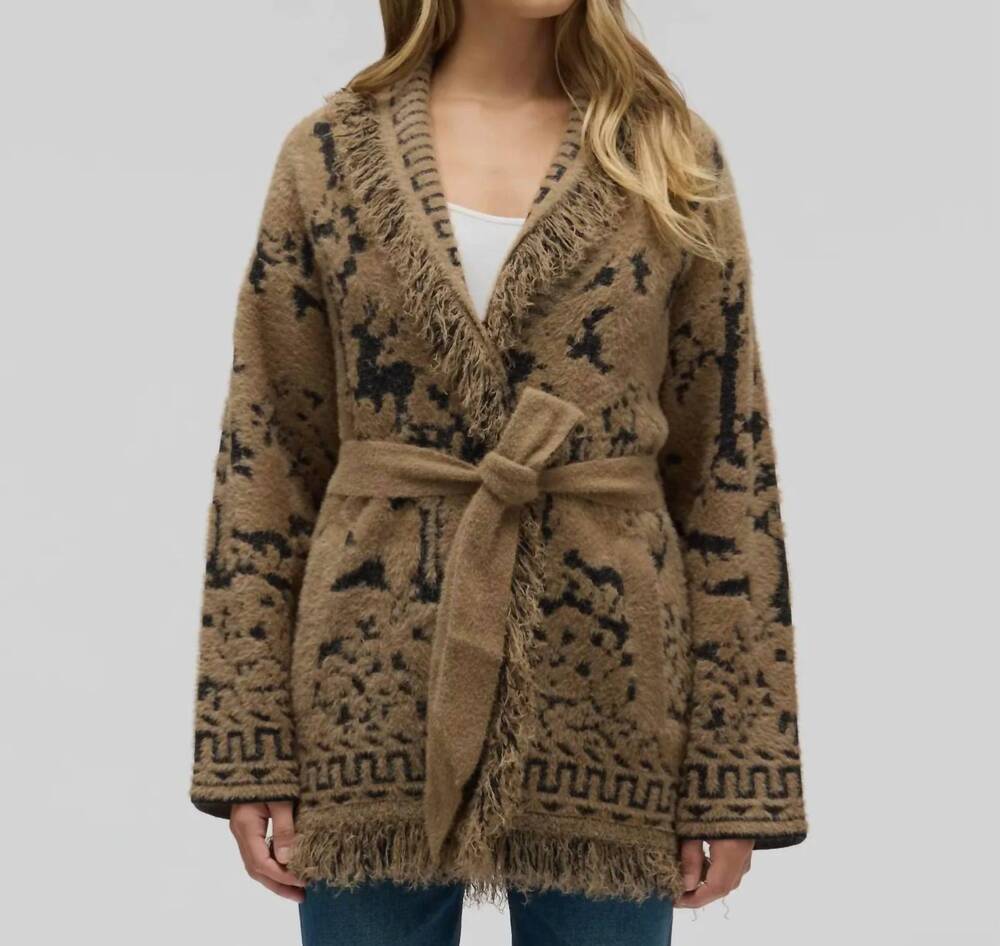 NEW NVLT wrap long sleeve cardigan in eyelash fringe